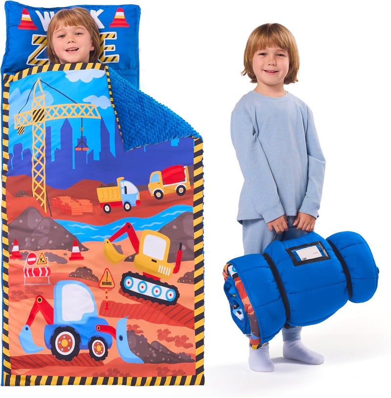 Joiedomi Toddler Sleeping Bag for Kids 55''x30'' Nap Mat with Removable Pillow and Minky Blanket for Toddler Ages 3-7 Roll Up Soft Kids Sleeping Bag for Boys Girls Kindergarten Daycare Sleepover - Image 1